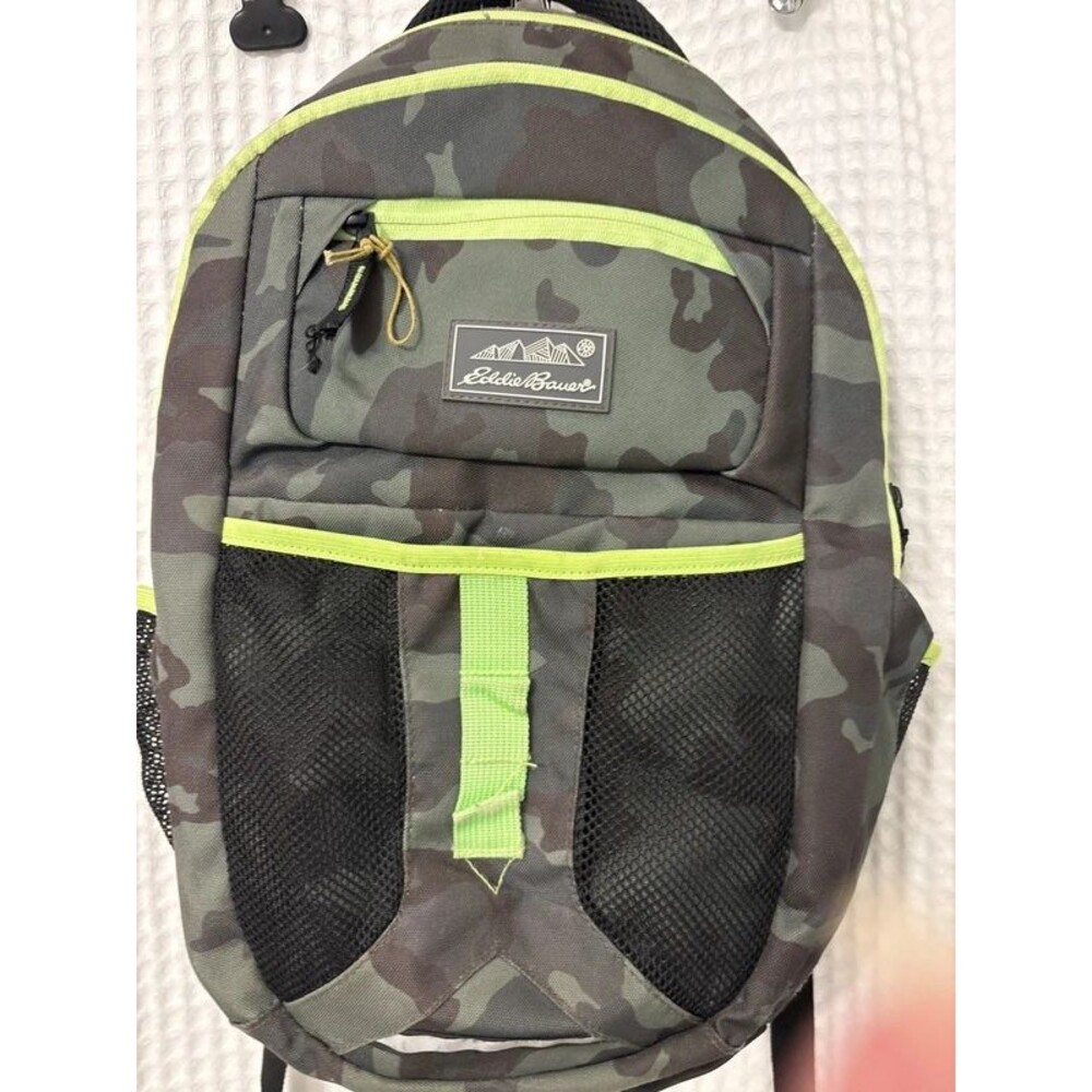 Eddie Bauer Green Camo Backpack with Lime Green Trim